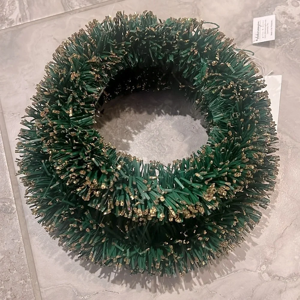 Dekorasyon Pandan Wreath Green w/Glittered Gold Tips, Set of 2, 8